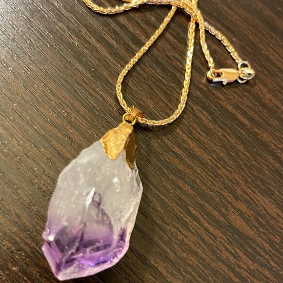 Amethyst in Quartz Pendant with 18K Gold-Plated 18" Chain - Picture 3 of 3